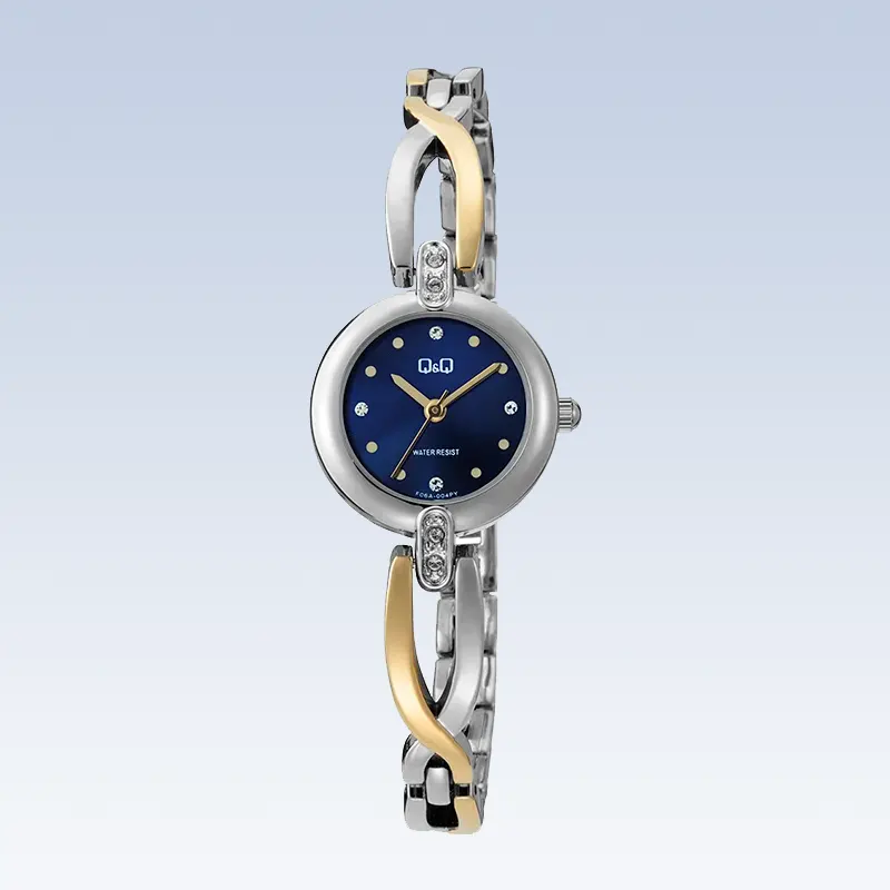 Q&Q Blue Dial Two-tone Srone Ladies Watch- F06A-004PY